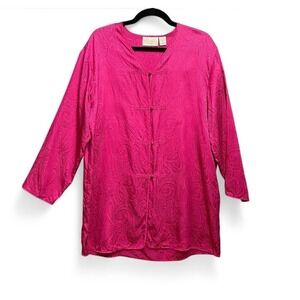 Vintage 90s Silk Nightshirt Long Sleeve Button Front Sleep Shirt Lounge Medium